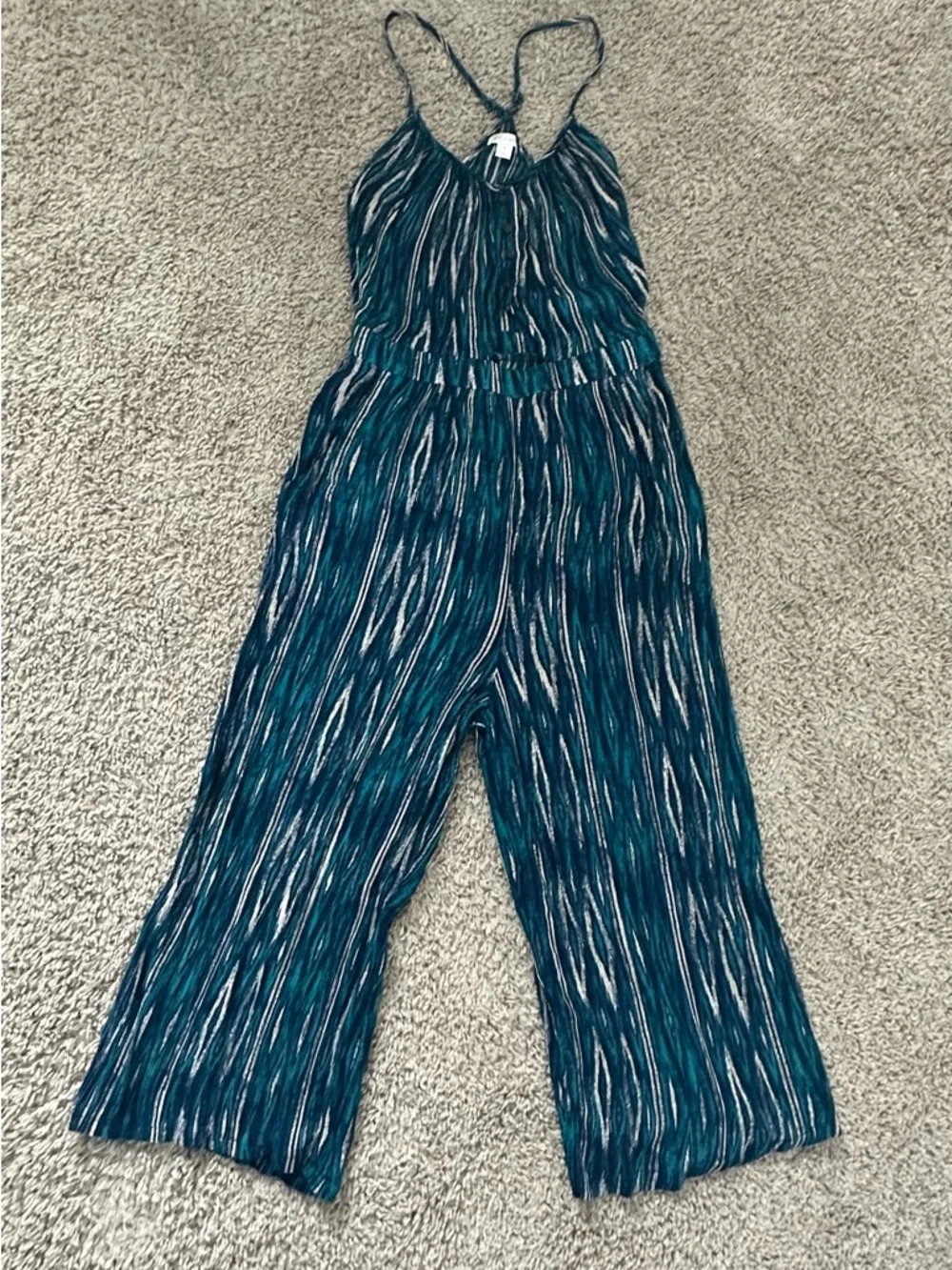 Xhilaration Teal Striped Cropped Wide-Leg Jumpsuit - Picture 1 of 6